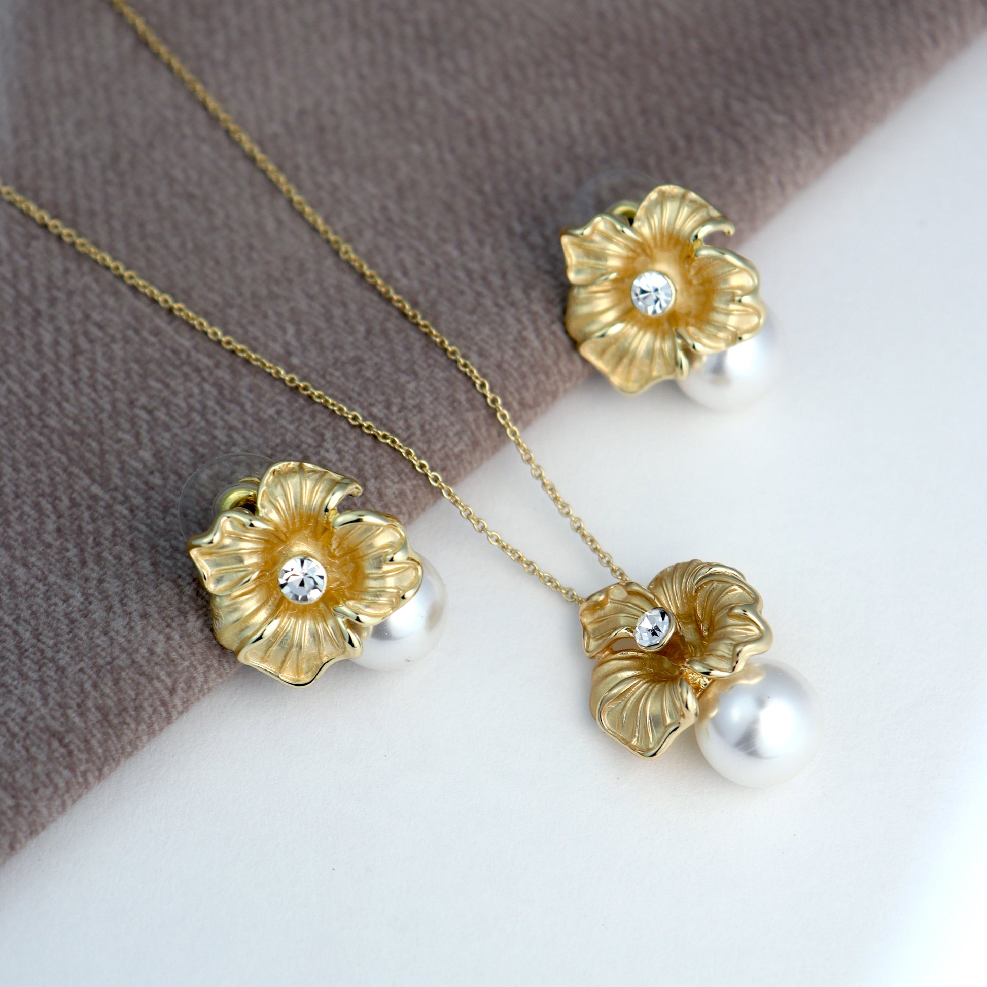 Gold Floral Pearl Jewelry Set Own It Pure